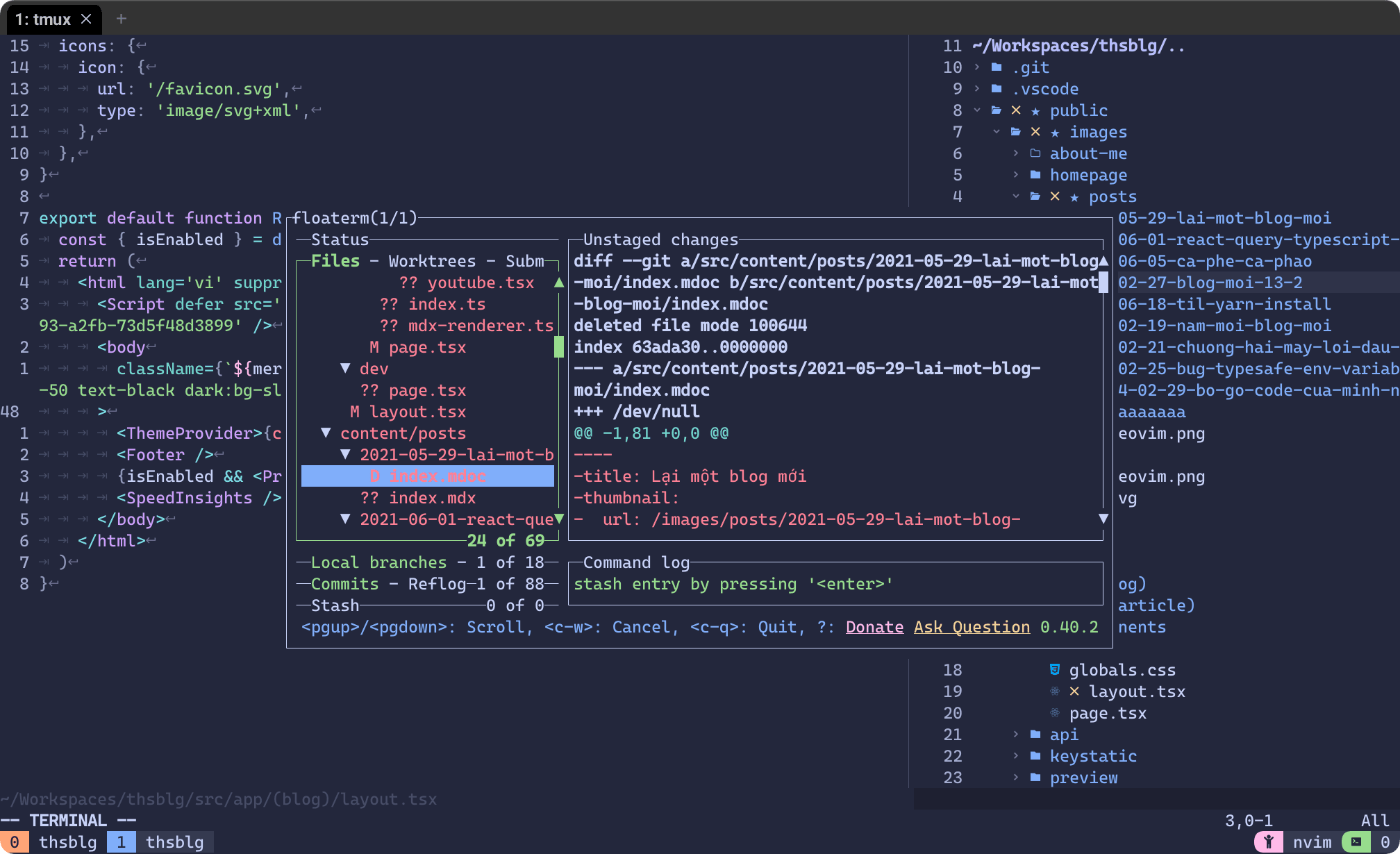 Neovim - Floaterm - lazygit